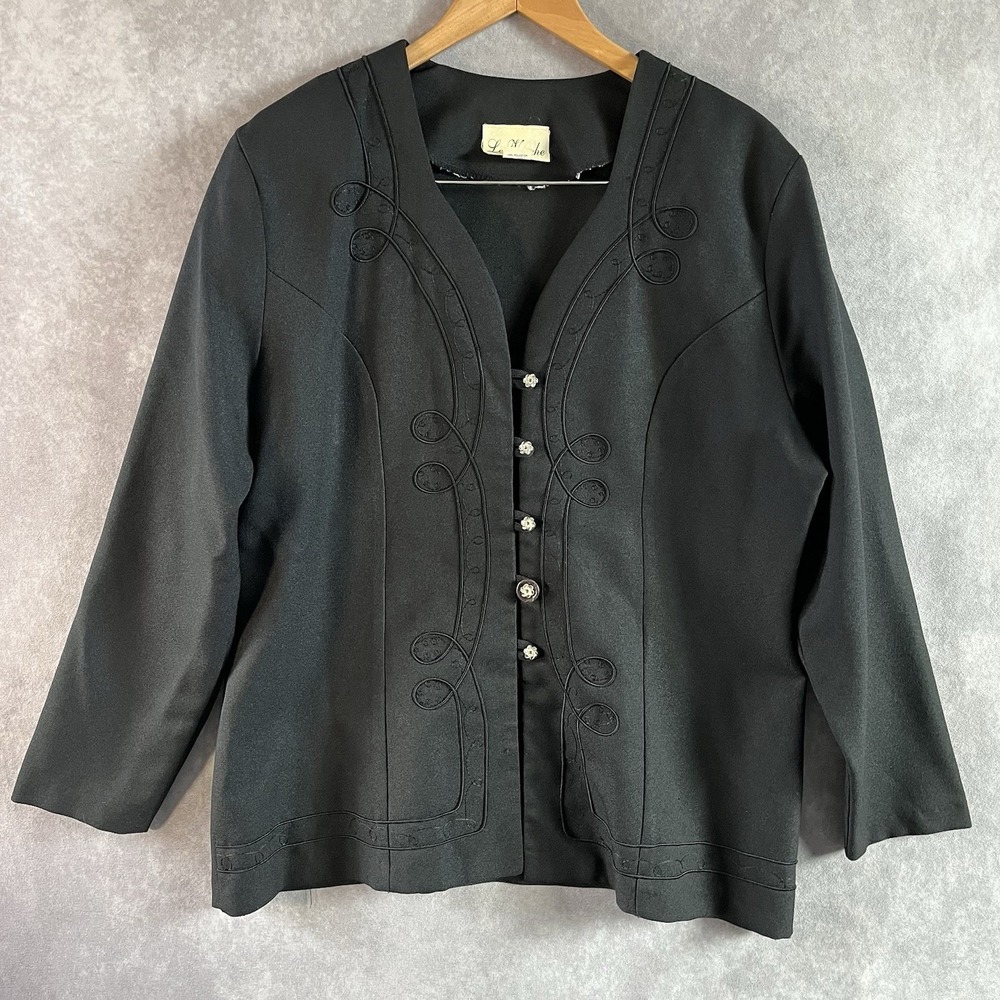 Le Vouche Blazer Women XL Black Soutache Embroidered Button Front Made in USA